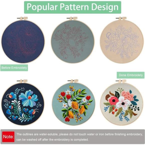 Embroidery Starter Kit for Beginners, 3 Sets Cross Stitch Kits for Adults - Picture 3 of 7